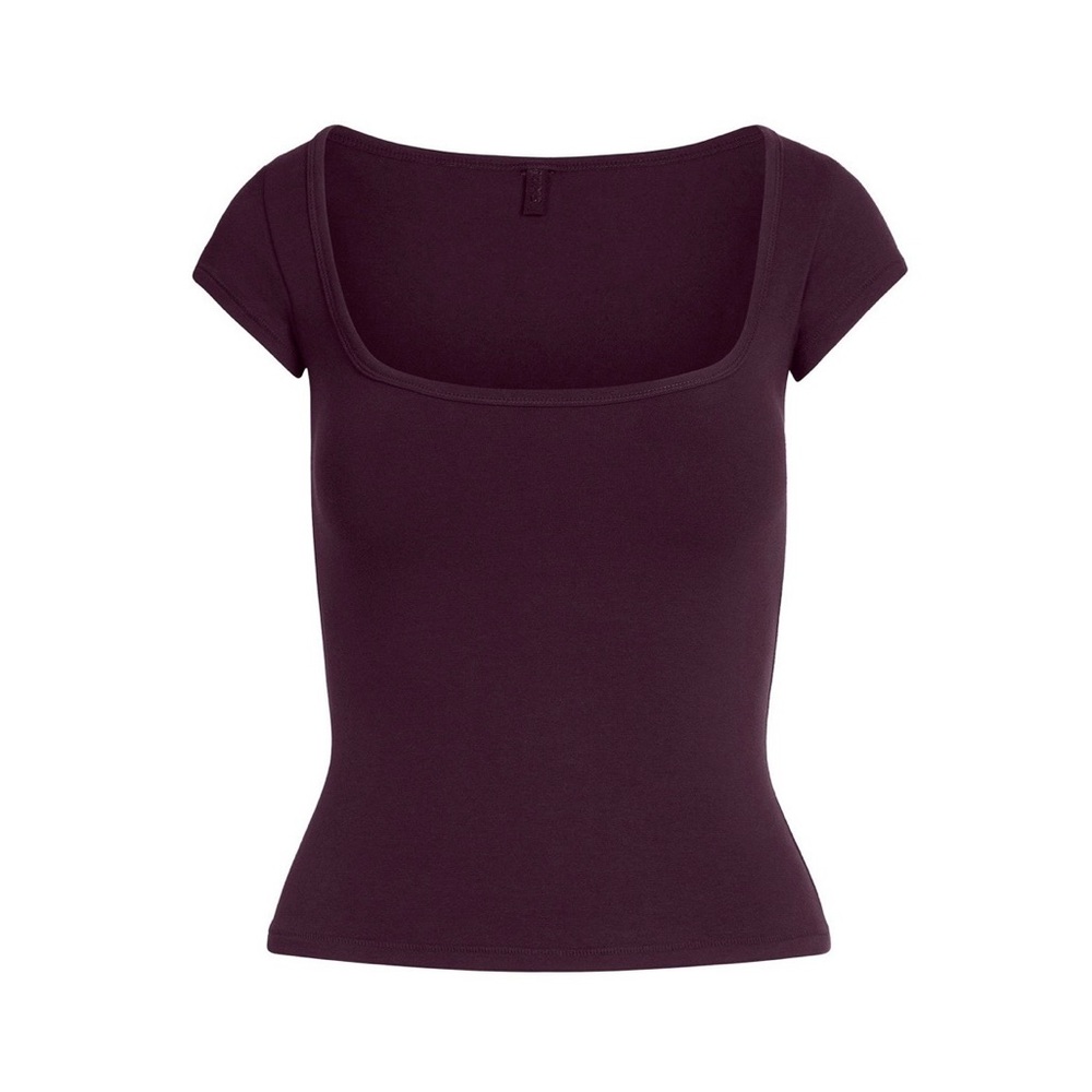 Skims Cotton Jersey Scoop Neck Tshirt Currant New